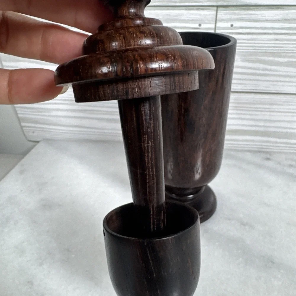 Handcrafted Hand Turned Cover Wood Toothpick Holder. Signed